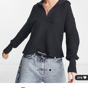 Free People Marlie deep V ribbed sweater